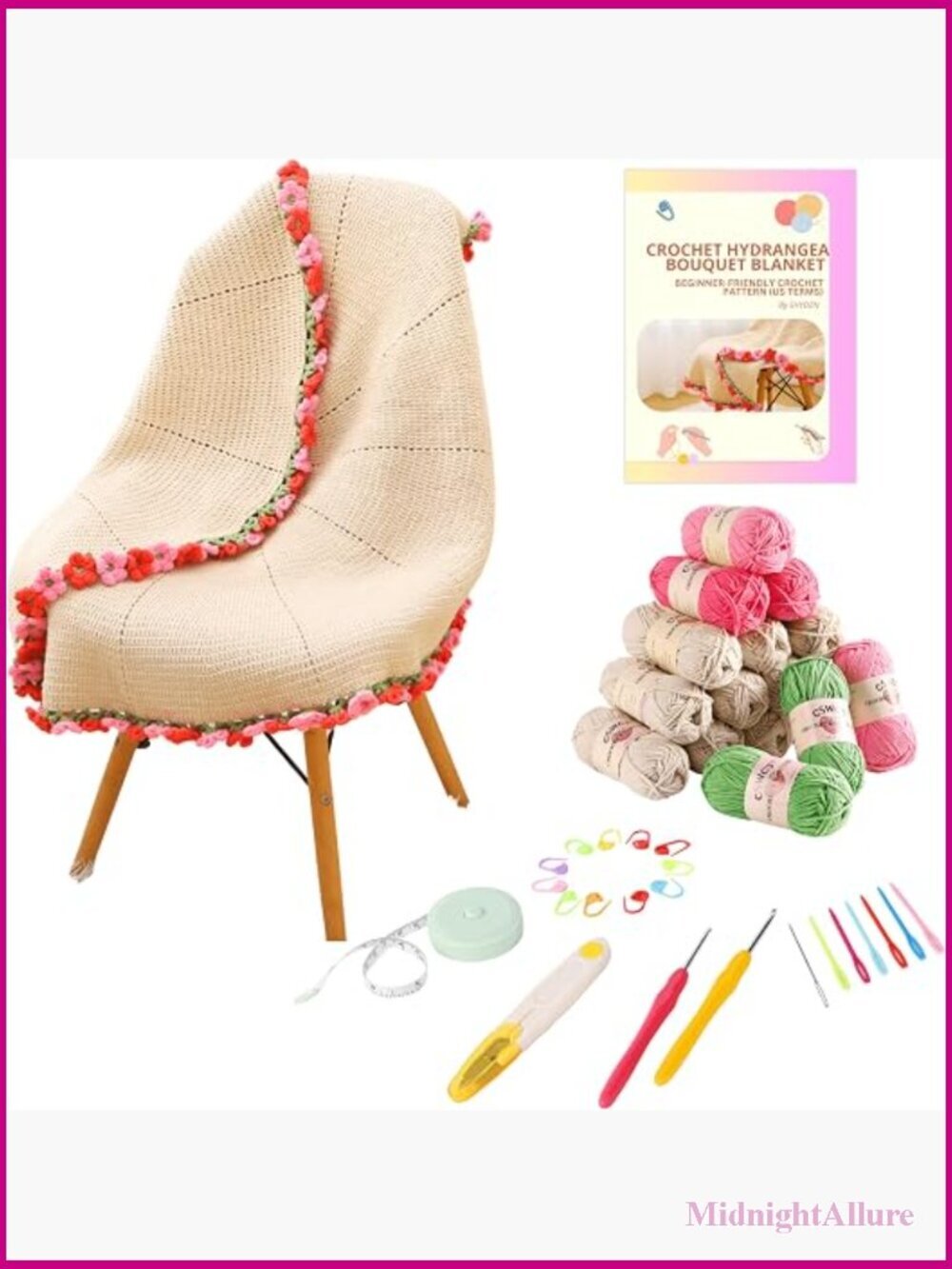 Crochet Blanket Kit for Beginners, 40" Flower Bouquet Throw, Learn to Knit with